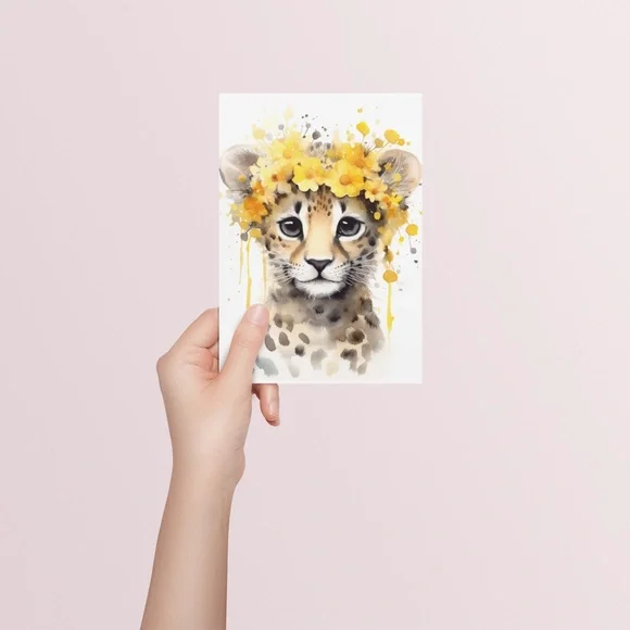 Watercolor Baby Leopard Portrait Wall Art Illustration Print Poster Unframed - Picture 5 of 6